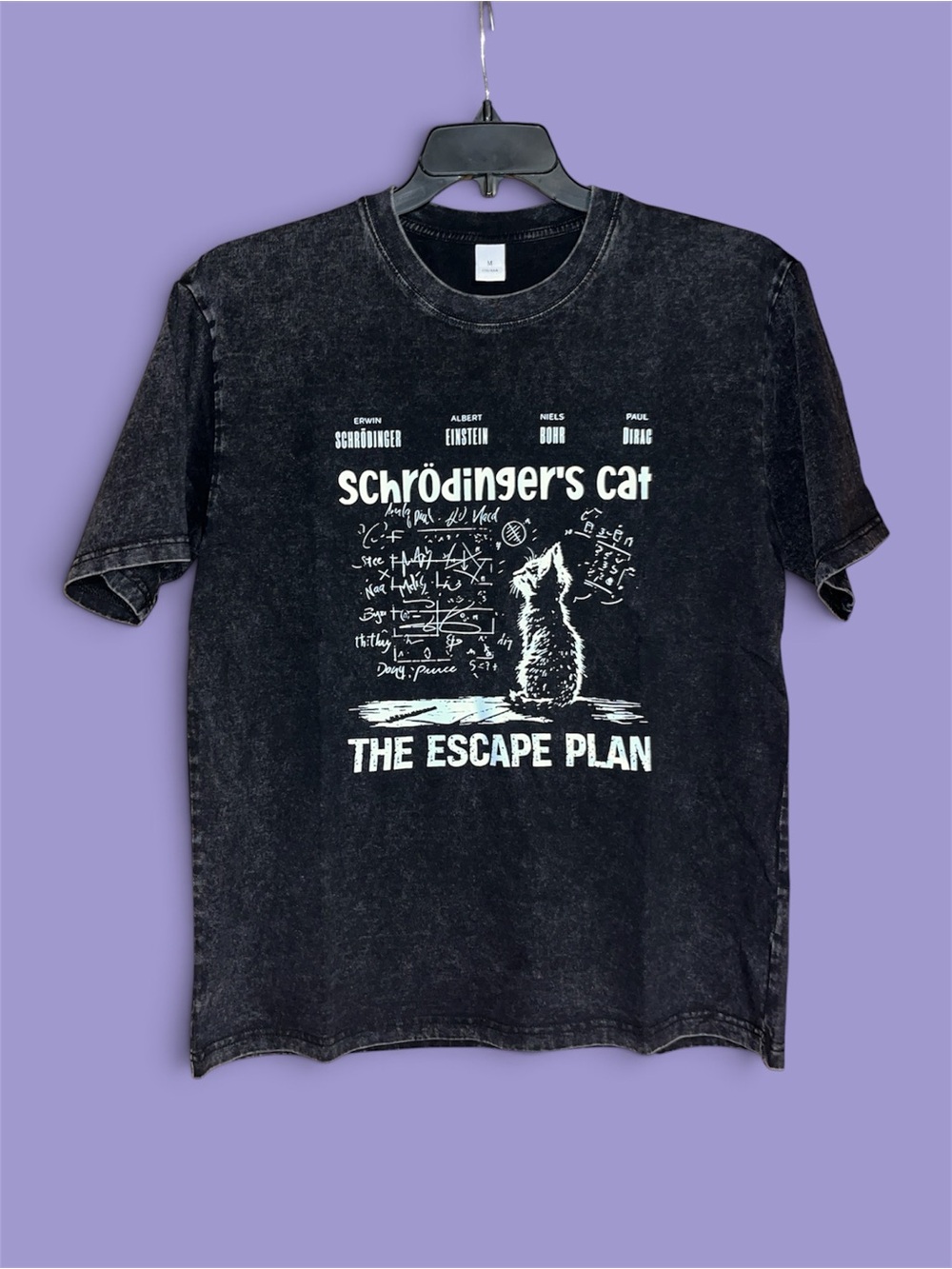Schrödinger's Cat 'The Escape Plan' Acid Wash Black Cat Graphic T-Shirt